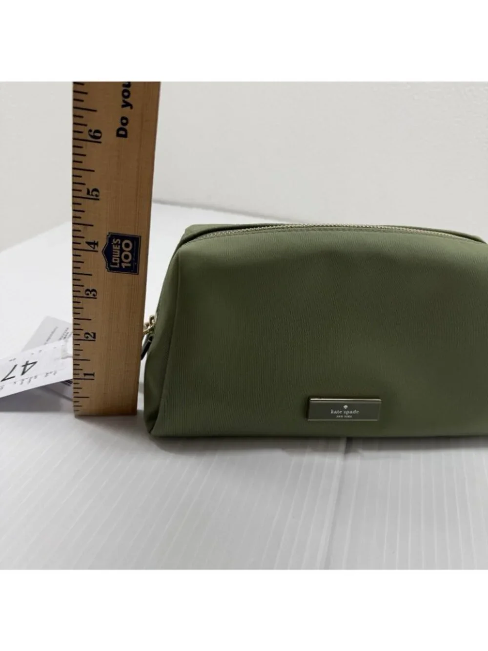 Kate Spade Carter Nylon Cosmetic Pouch Olive Cedar Green NWT Eco Recycled Travel